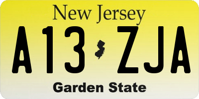 NJ license plate A13ZJA