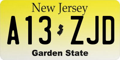 NJ license plate A13ZJD