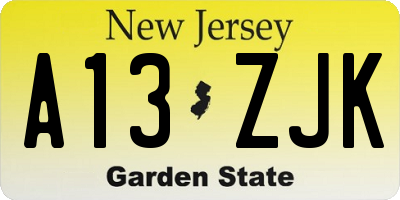NJ license plate A13ZJK