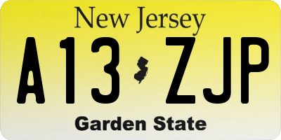 NJ license plate A13ZJP