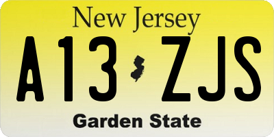 NJ license plate A13ZJS