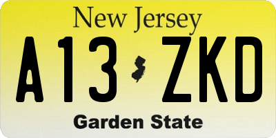 NJ license plate A13ZKD