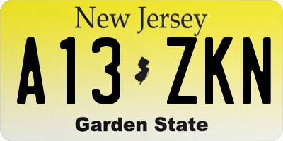 NJ license plate A13ZKN