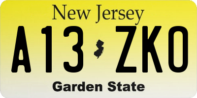 NJ license plate A13ZKO