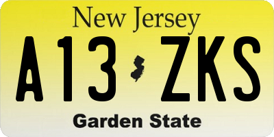 NJ license plate A13ZKS