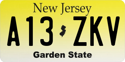 NJ license plate A13ZKV