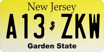 NJ license plate A13ZKW
