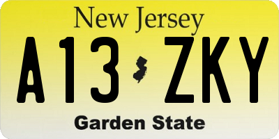 NJ license plate A13ZKY