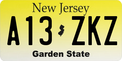 NJ license plate A13ZKZ