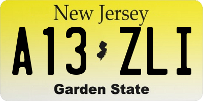 NJ license plate A13ZLI