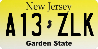 NJ license plate A13ZLK