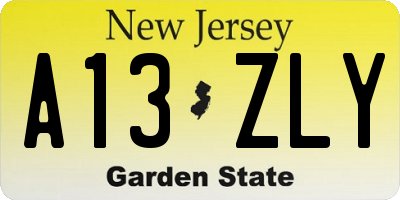 NJ license plate A13ZLY