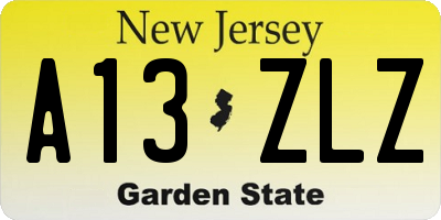 NJ license plate A13ZLZ