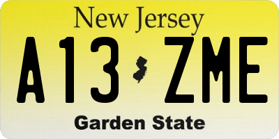 NJ license plate A13ZME