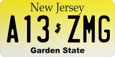 NJ license plate A13ZMG