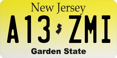 NJ license plate A13ZMI