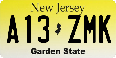 NJ license plate A13ZMK