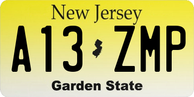 NJ license plate A13ZMP