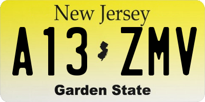 NJ license plate A13ZMV
