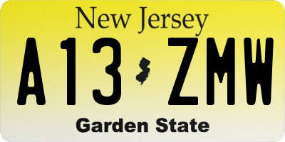 NJ license plate A13ZMW