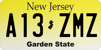 NJ license plate A13ZMZ