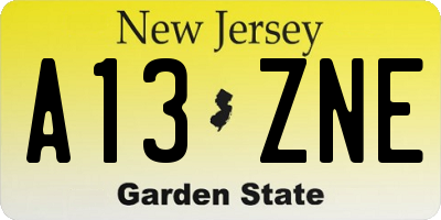 NJ license plate A13ZNE