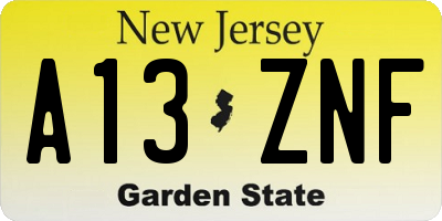 NJ license plate A13ZNF