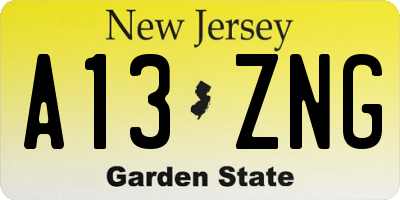 NJ license plate A13ZNG
