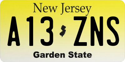 NJ license plate A13ZNS