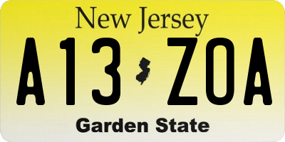 NJ license plate A13ZOA