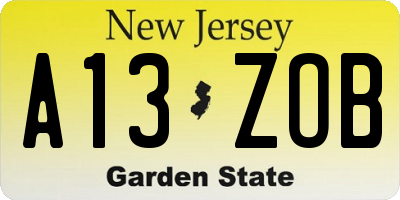 NJ license plate A13ZOB