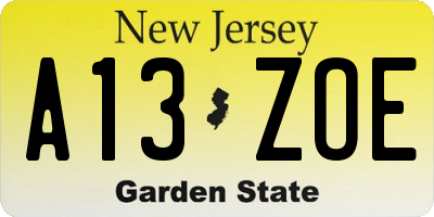 NJ license plate A13ZOE