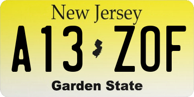 NJ license plate A13ZOF