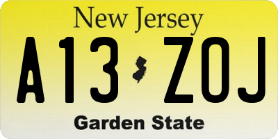 NJ license plate A13ZOJ