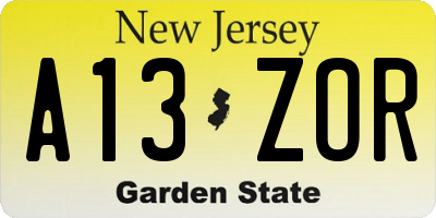 NJ license plate A13ZOR