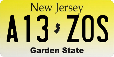 NJ license plate A13ZOS