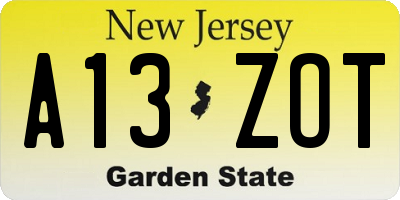 NJ license plate A13ZOT