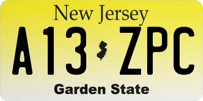 NJ license plate A13ZPC