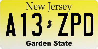 NJ license plate A13ZPD