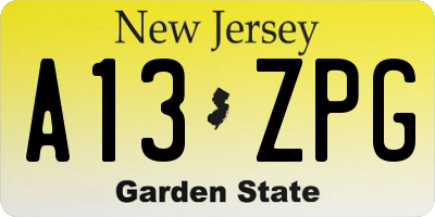 NJ license plate A13ZPG