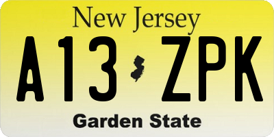 NJ license plate A13ZPK