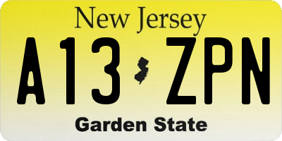 NJ license plate A13ZPN