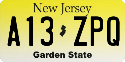 NJ license plate A13ZPQ