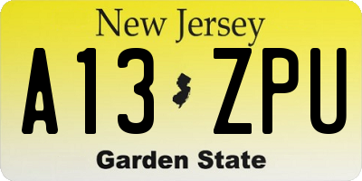 NJ license plate A13ZPU