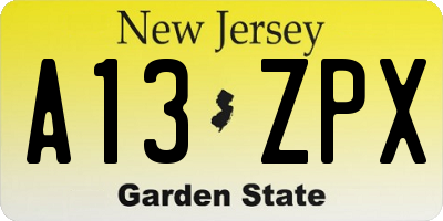 NJ license plate A13ZPX