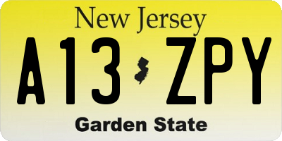 NJ license plate A13ZPY