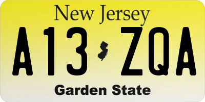 NJ license plate A13ZQA