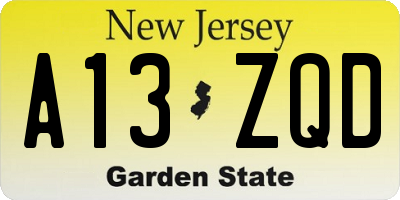 NJ license plate A13ZQD