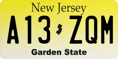 NJ license plate A13ZQM
