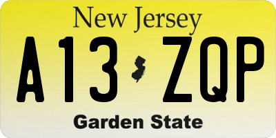 NJ license plate A13ZQP